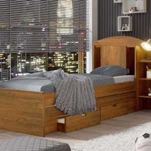 Cama Solteiro 859326 com Báu+Kit Bibox Naturale