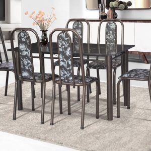 Conjunto Mesa 840048 com 06 cadeiras Ouro Velho/Floral Preto