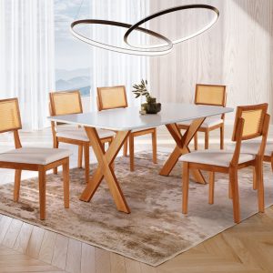 Conjunto Mesa 177839009 -1,80x0,90 com 06 cadeiras 177839011 Mel/Ratam