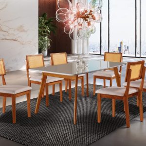 Conjunto Mesa 177839006 -1,60x0,80 com 06 cadeiras 177839011 Mel/Ratam