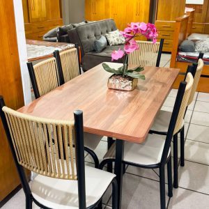 Conjunto Mesa 06 cadeiras 1013004 - Preto Fosco/Bege